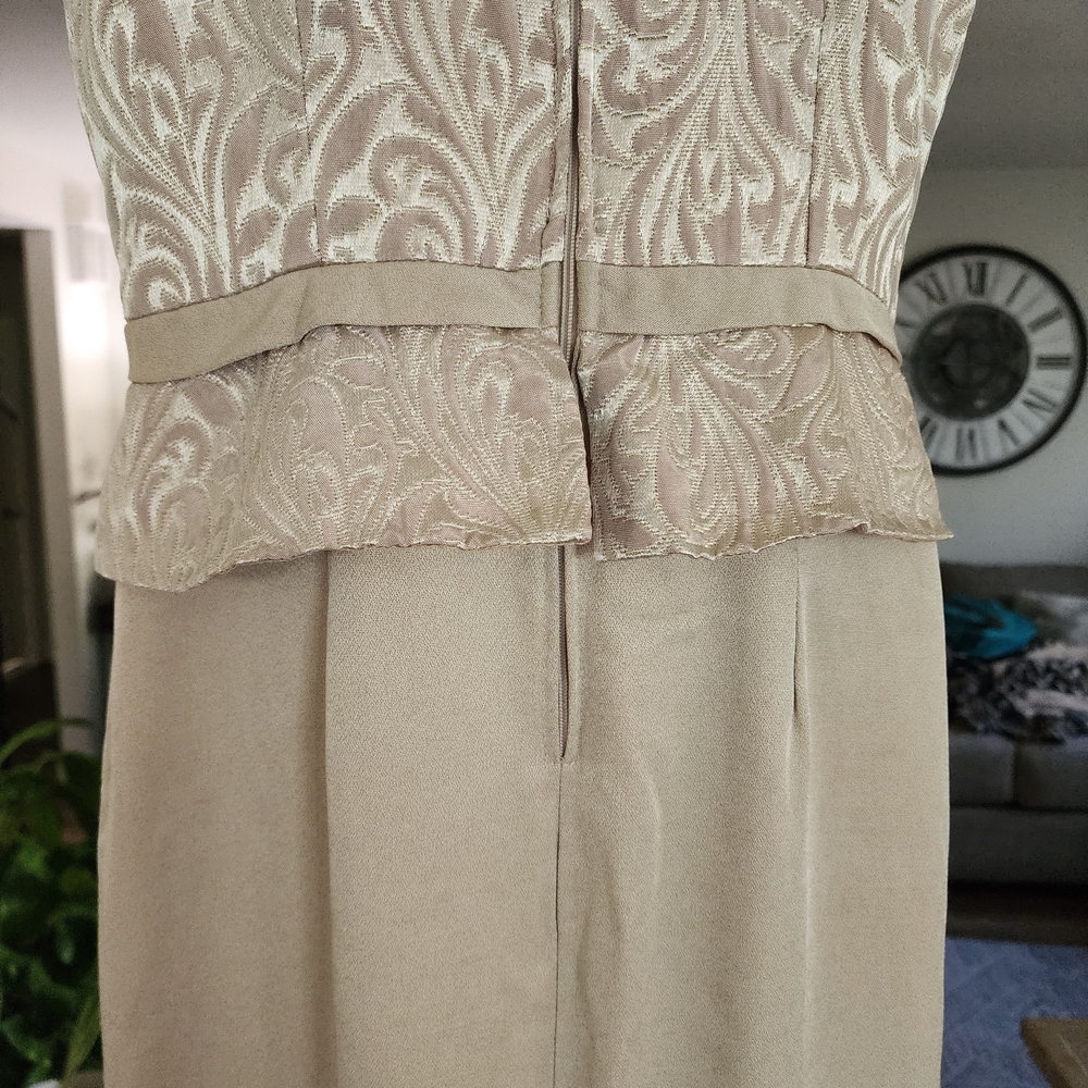 Vintage Aspeed Brocade Halter Maxi Dress Beige & Gold Evening Gown with Rhines - Picture 9 of 14